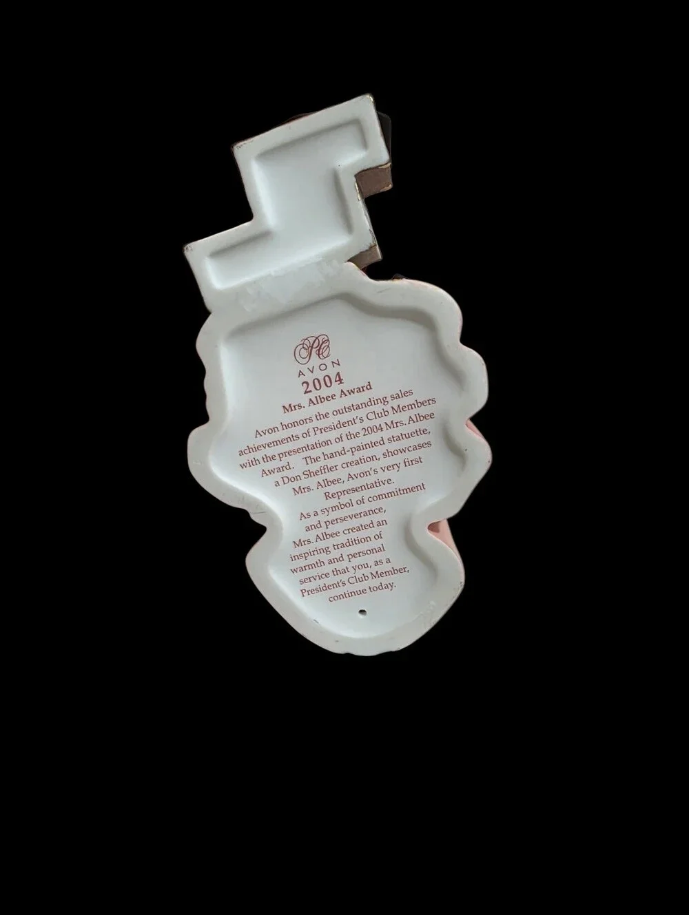 2004 Avon Mrs. PFE Albee President's Club Award porcelain figurine.